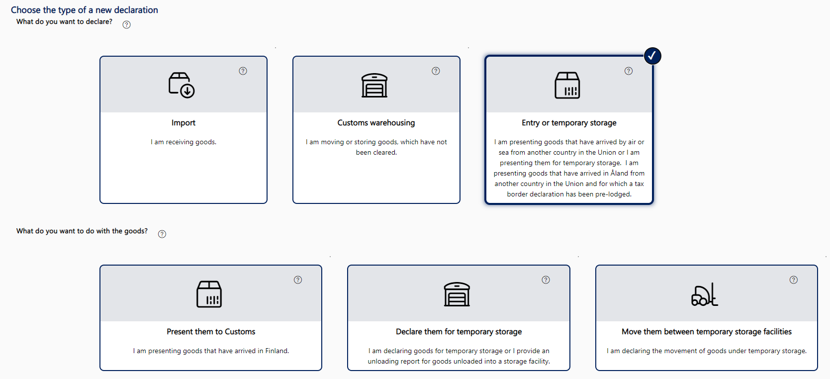 Lodge a new declaration Customs instructions